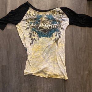 Sinful, quarter sleeve, layering top, studded and bejeweled